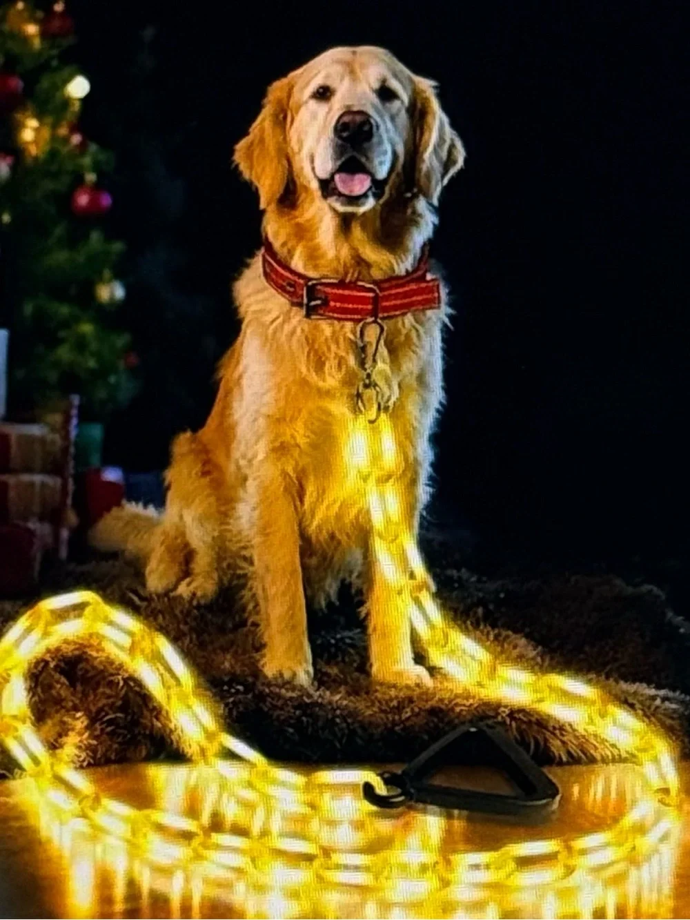 6 Ft Light-Up 60 LED Dog Leash with Red Collar Compatible